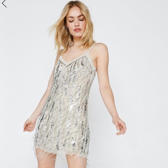 Beaded Tassel Slip Mini Dress NYE - Picture 2 of 9